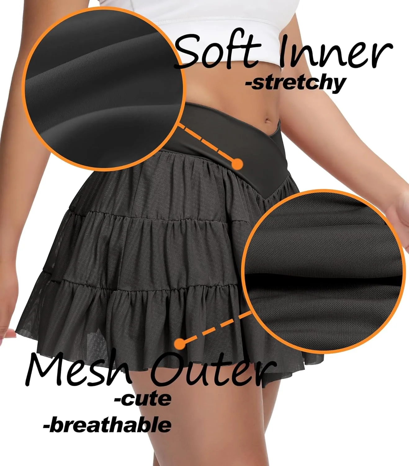 Tennis Skirt with Shorts V-Waist Flowy Pleated Ruffle Skirts Dance Golf Running Athletic Skorts