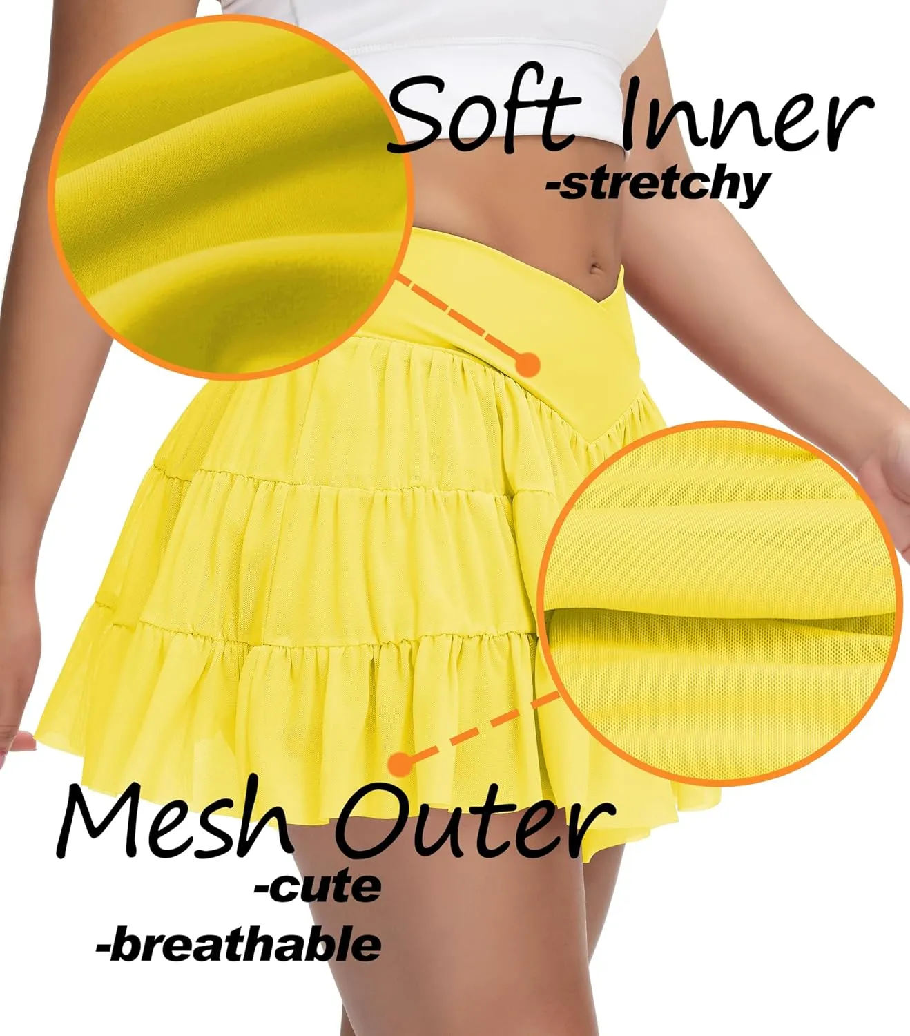 Tennis Skirt with Shorts V-Waist Flowy Pleated Ruffle Skirts Dance Golf Running Athletic Skorts