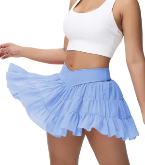 Tennis Skirt with Shorts V-Waist Flowy Pleated Ruffle Skirts Dance Golf Running Athletic Skorts
