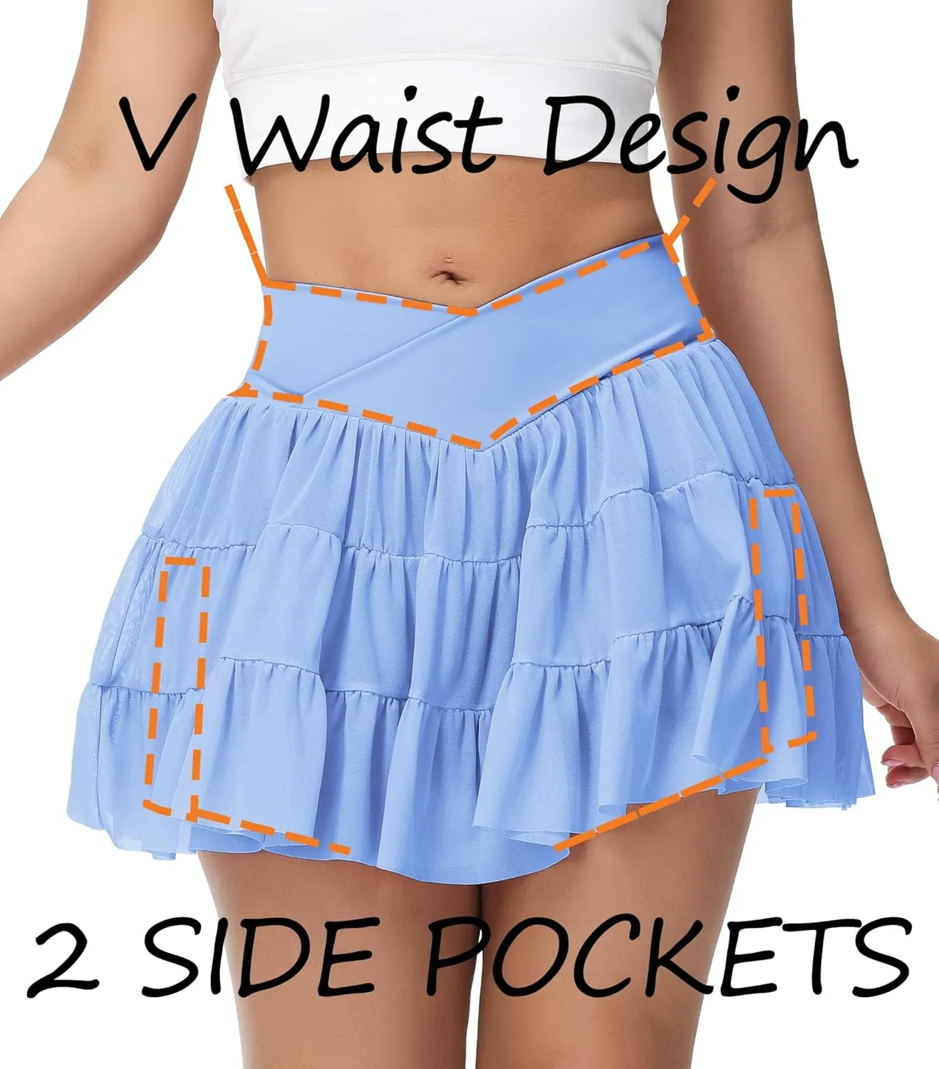 Tennis Skirt with Shorts V-Waist Flowy Pleated Ruffle Skirts Dance Golf Running Athletic Skorts
