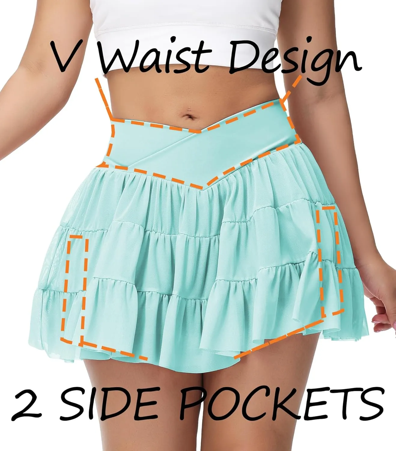 Tennis Skirt with Shorts V-Waist Flowy Pleated Ruffle Skirts Dance Golf Running Athletic Skorts