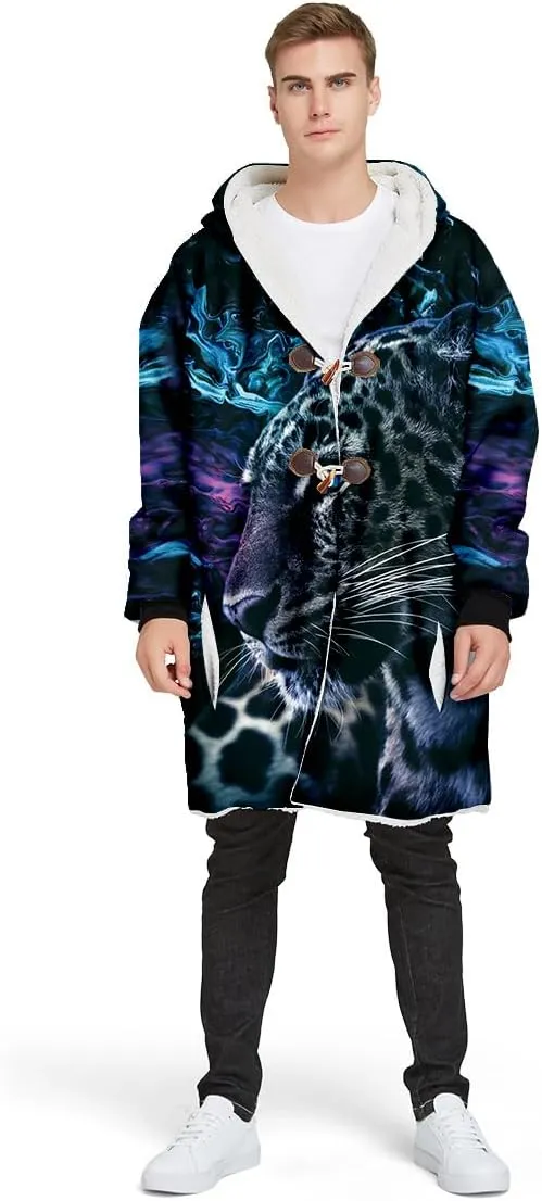 The King White Tiger Skin Myth Lion Dragon Thick Warm Hooded Cloak Men Overcoat Coat