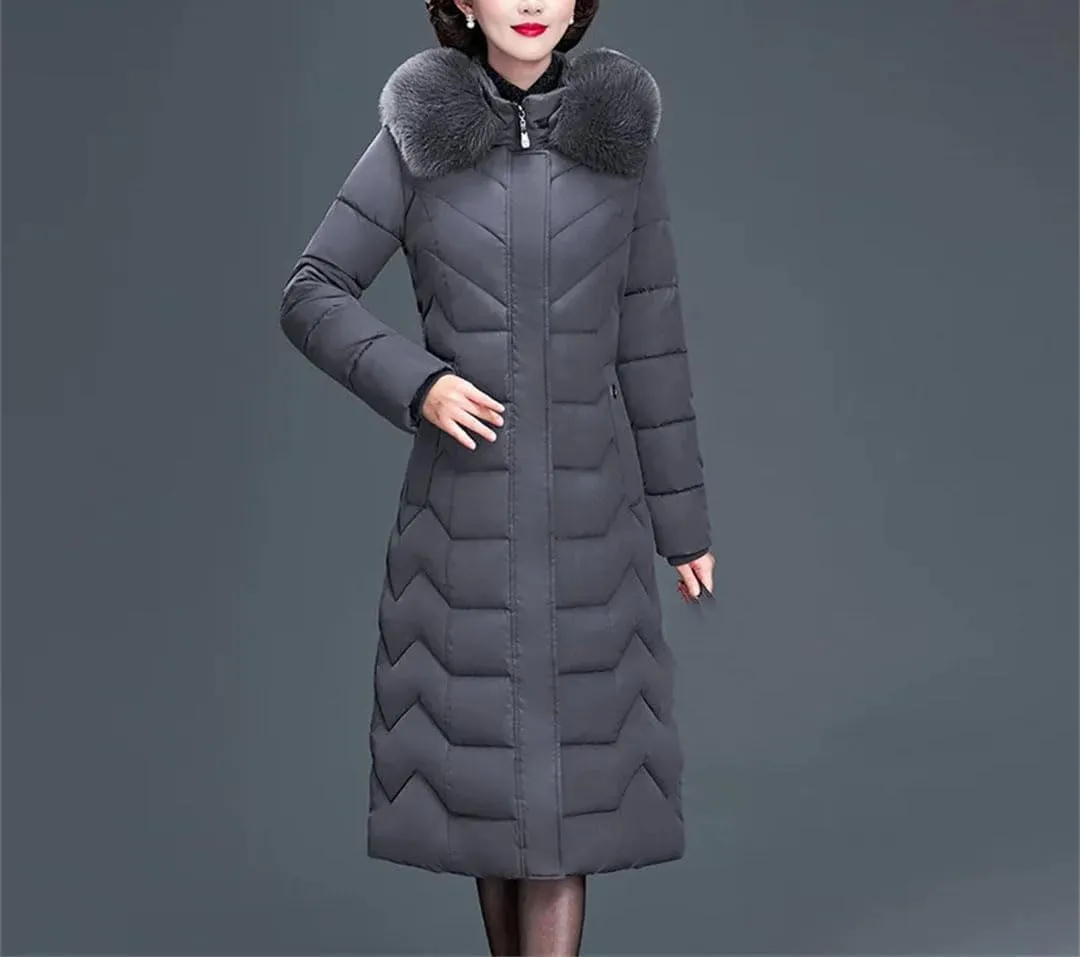 Thicken Warm Parkas Hooded Winter Jacket Women Long Cotton-Padded Middle Aged Mother Coat