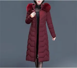 Thicken Warm Parkas Hooded Winter Jacket Women Long Cotton-Padded Middle Aged Mother Coat
