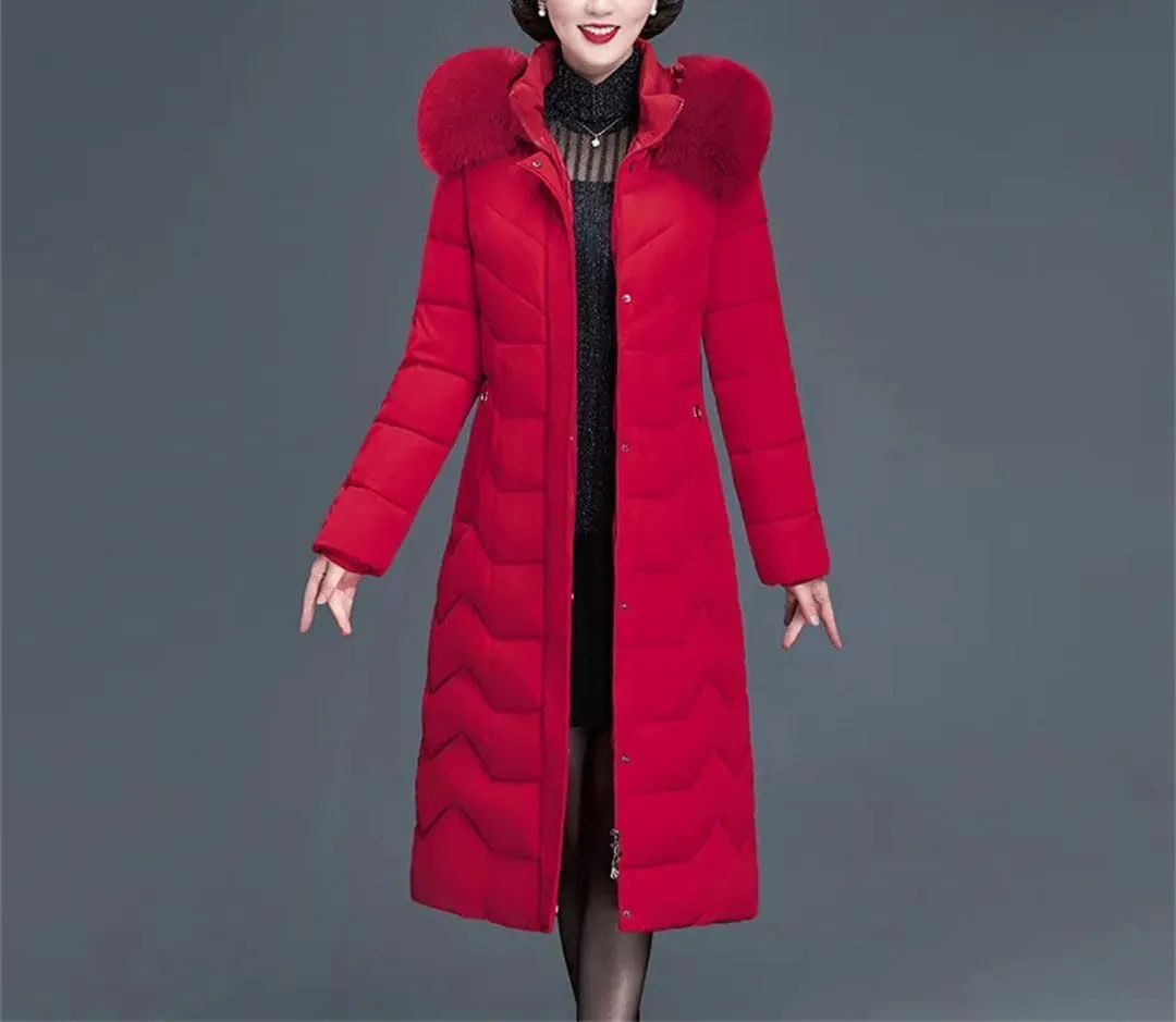Thicken Warm Parkas Hooded Winter Jacket Women Long Cotton-Padded Middle Aged Mother Coat