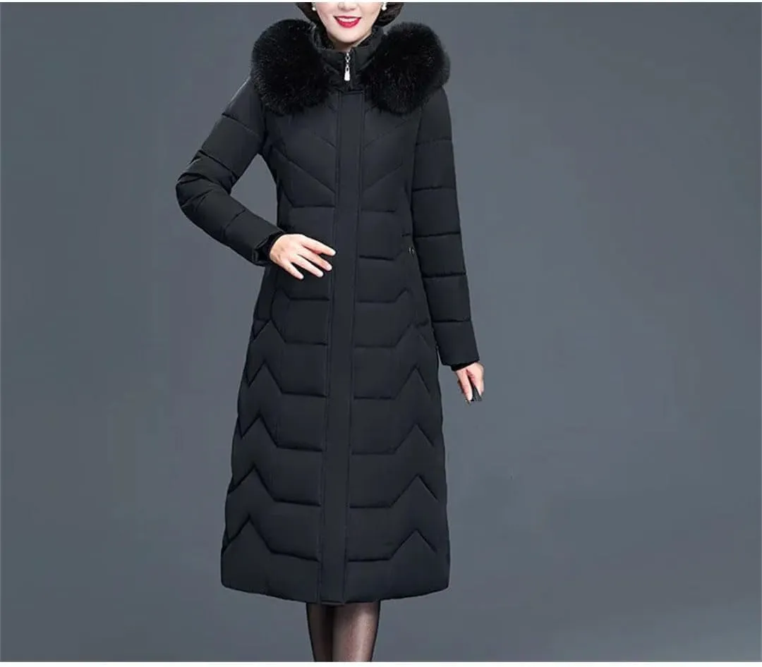 Thicken Warm Parkas Hooded Winter Jacket Women Long Cotton-Padded Middle Aged Mother Coat