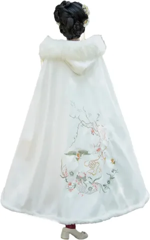 Thickened Hanfu Cloak for Women Chinese Embroidery Winter Retro Warm Jacket Ancient Costume Women's Long Cloak