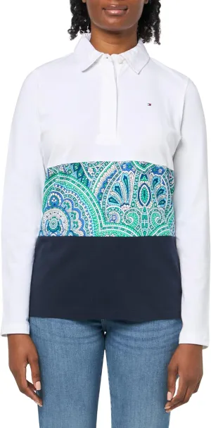 Tommy Hilfiger Women's Classic Paisley Detail Long Sleeve Polo