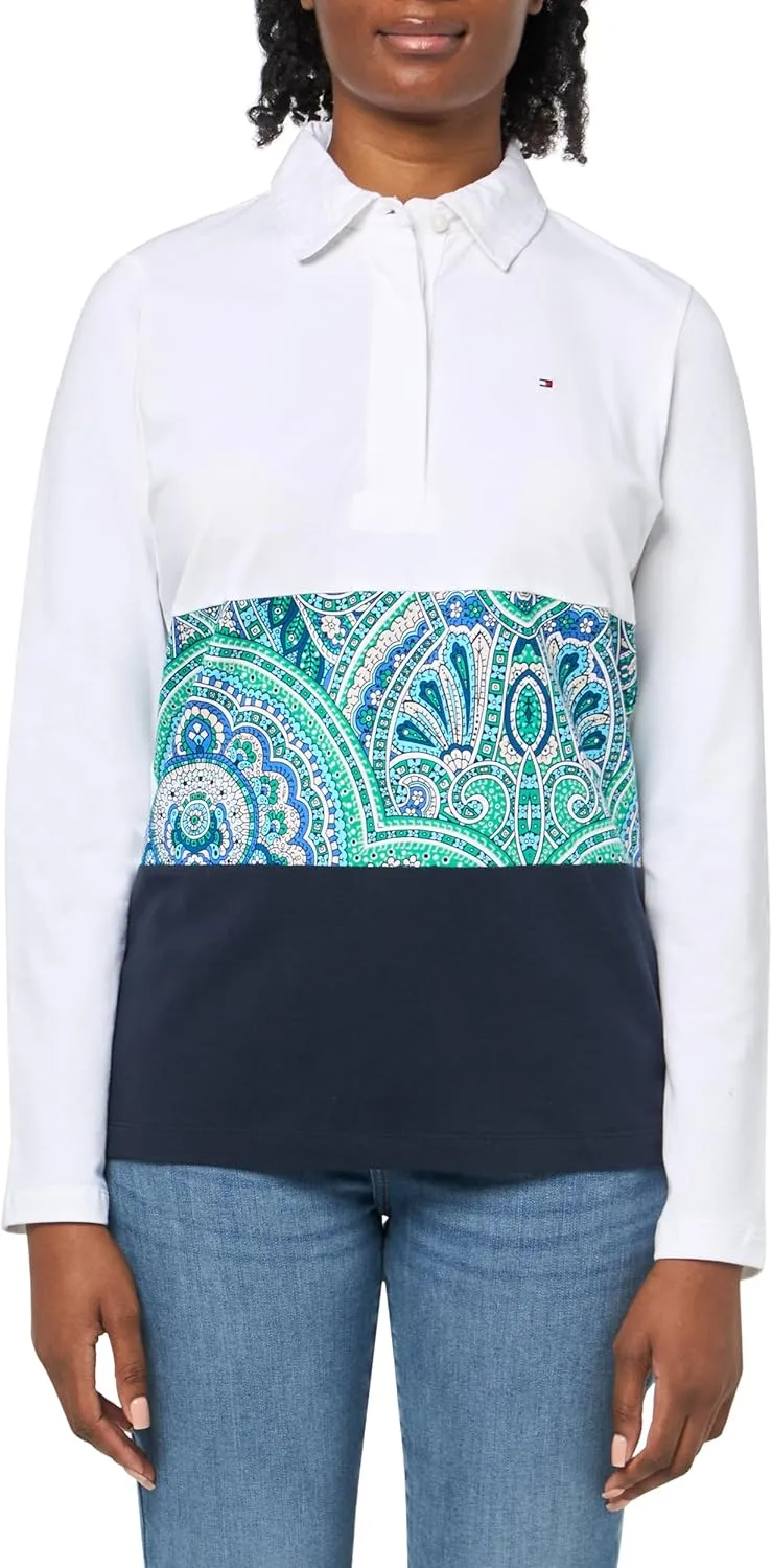 Tommy Hilfiger Women's Classic Paisley Detail Long Sleeve Polo