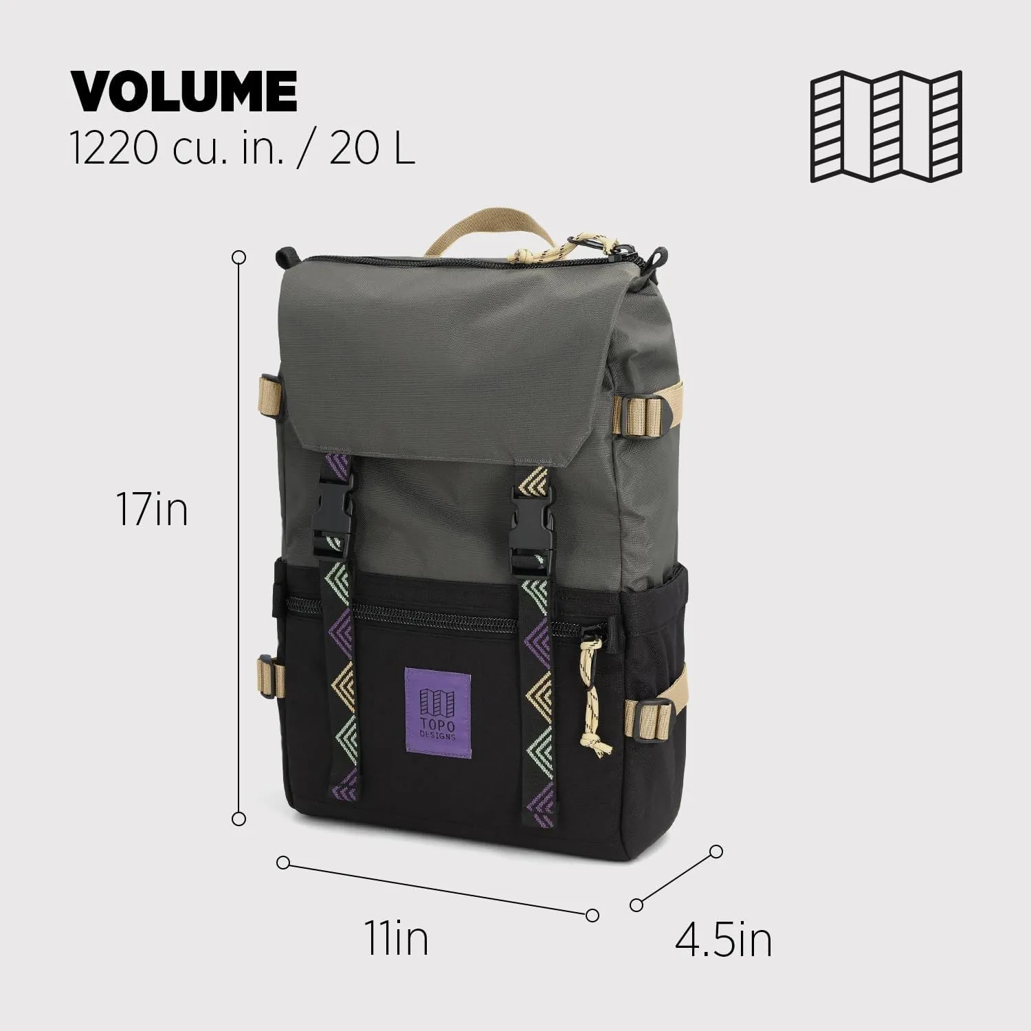 Topo Designs Rover Pack Classic, Asphalt/Black, One Size