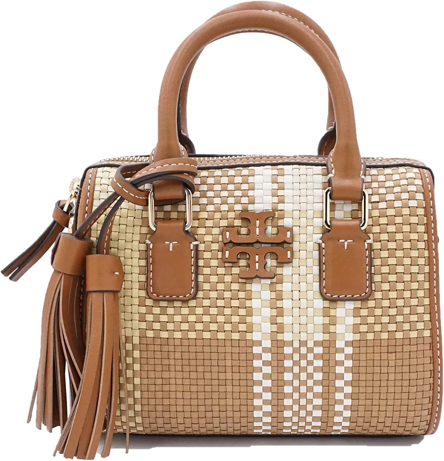 Tory Burch 89488 Brown With Gold Hardware Women's Thea Woven Mini Web Satchel
