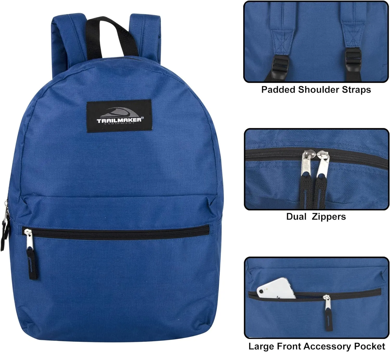 Trail maker Classic 17 Inch Backpack with Adjustable Padded Shoulder Straps