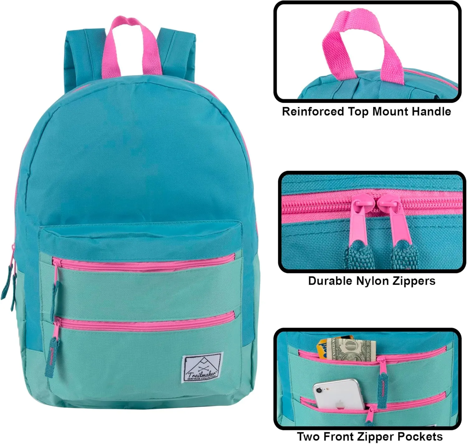 Trail maker Multi Pocket Multicolor Backpack with Adjustable Padded Straps