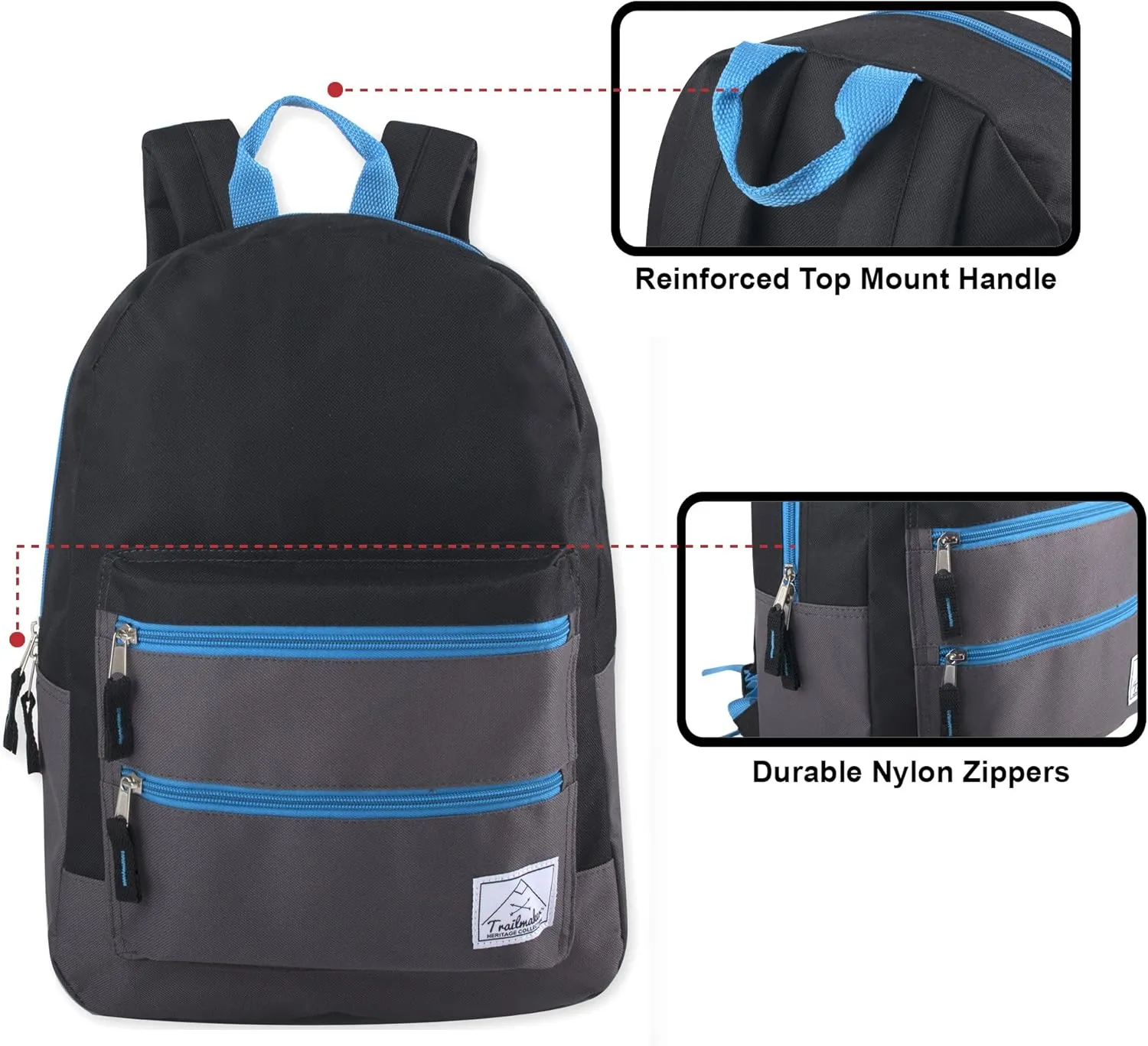 Trail maker Multi Pocket Multicolor Backpack with Adjustable Padded Straps