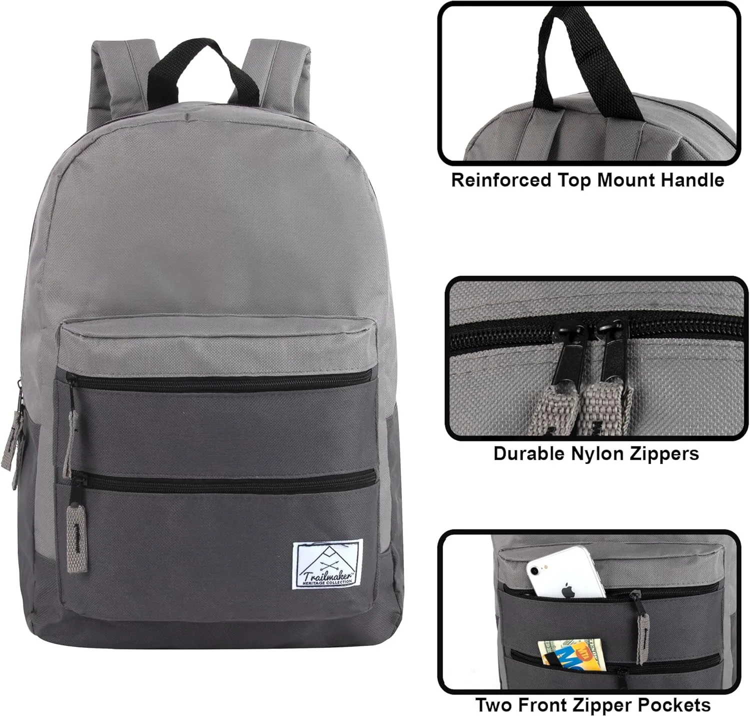 Trail maker Multi Pocket Multicolor Backpack with Adjustable Padded Straps