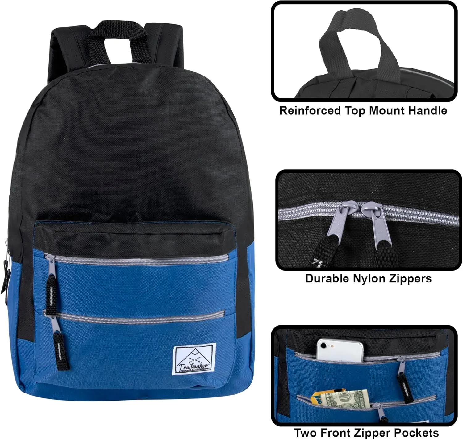 Trail maker Multi Pocket Multicolor Backpack with Adjustable Padded Straps