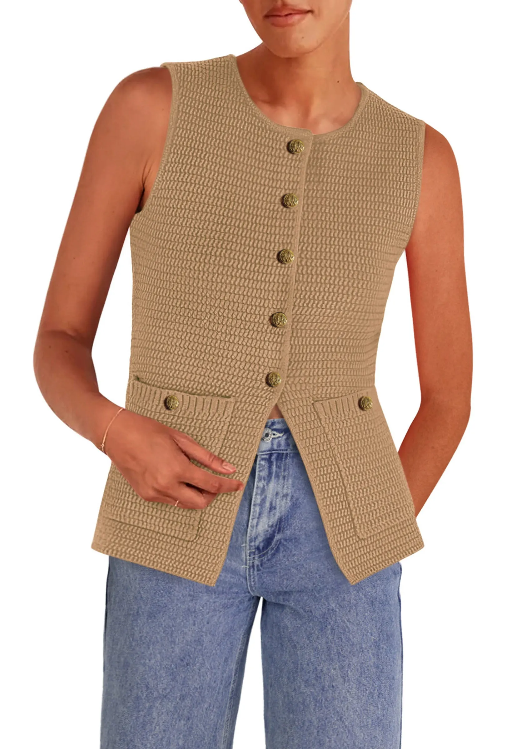 Trendy Sleeveless Tank Tops Knit Button Down Cardigan Waistcoat