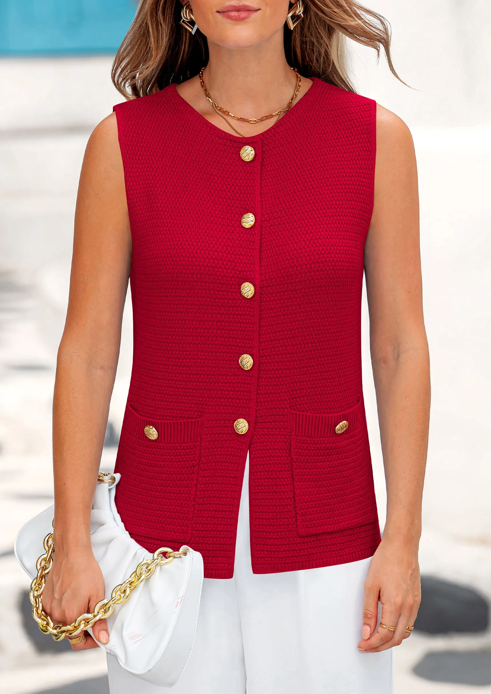 Trendy Sleeveless Tank Tops Knit Button Down Cardigan Waistcoat