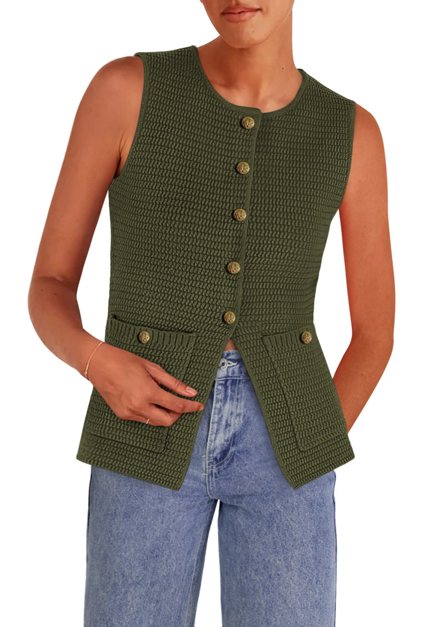 Trendy Sleeveless Tank Tops Knit Button Down Cardigan Waistcoat