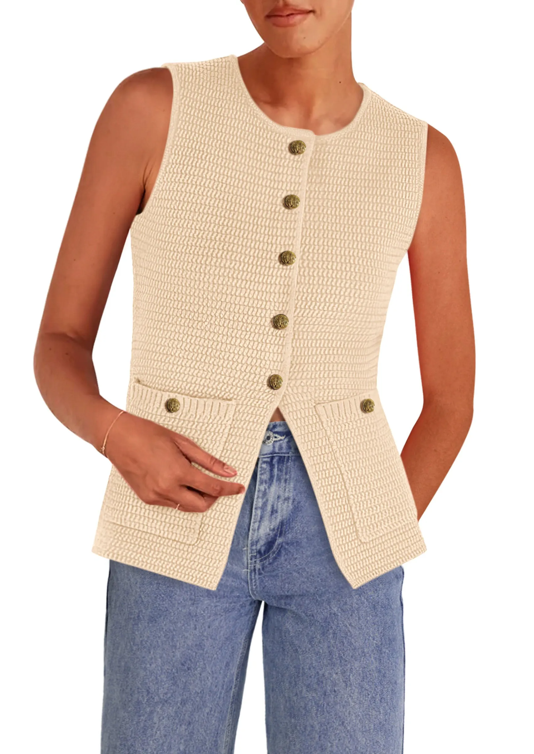 Trendy Sleeveless Tank Tops Knit Button Down Cardigan Waistcoat