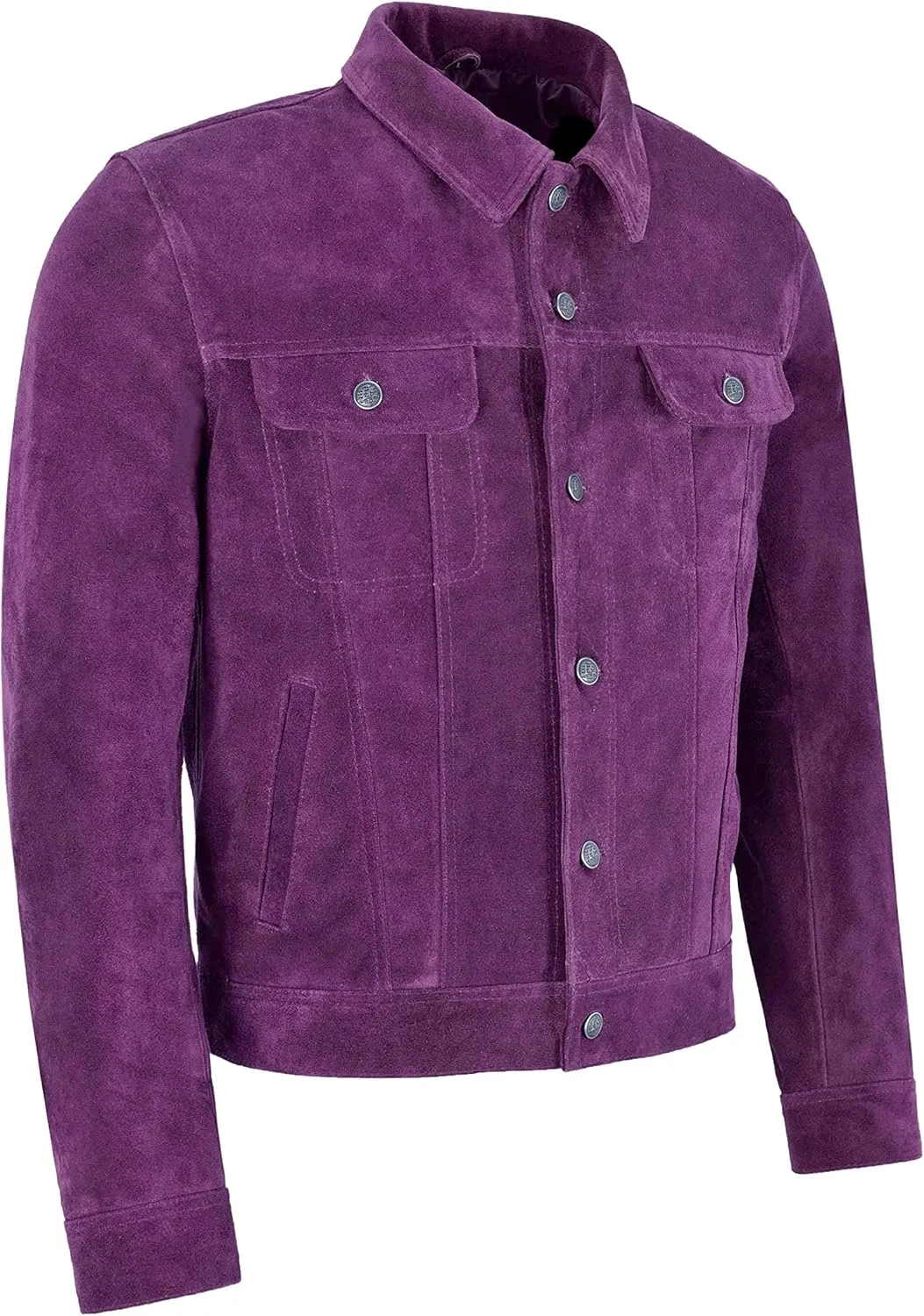TRUCKER Mens Leather Jacket Purple SUEDE Classic REAL LEATHER JACKET 1280