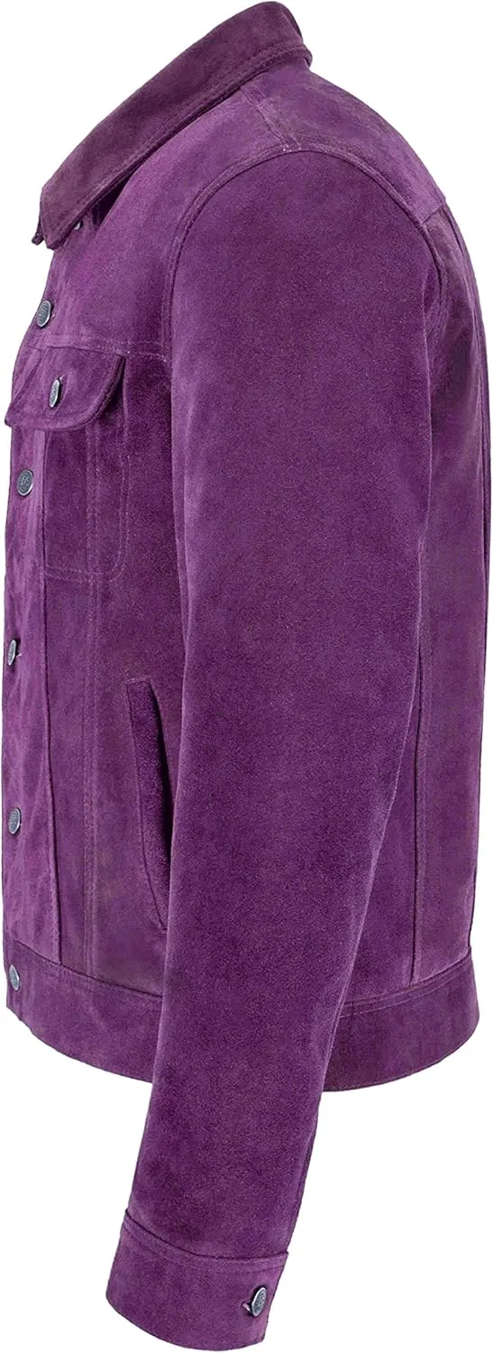 TRUCKER Mens Leather Jacket Purple SUEDE Classic REAL LEATHER JACKET 1280