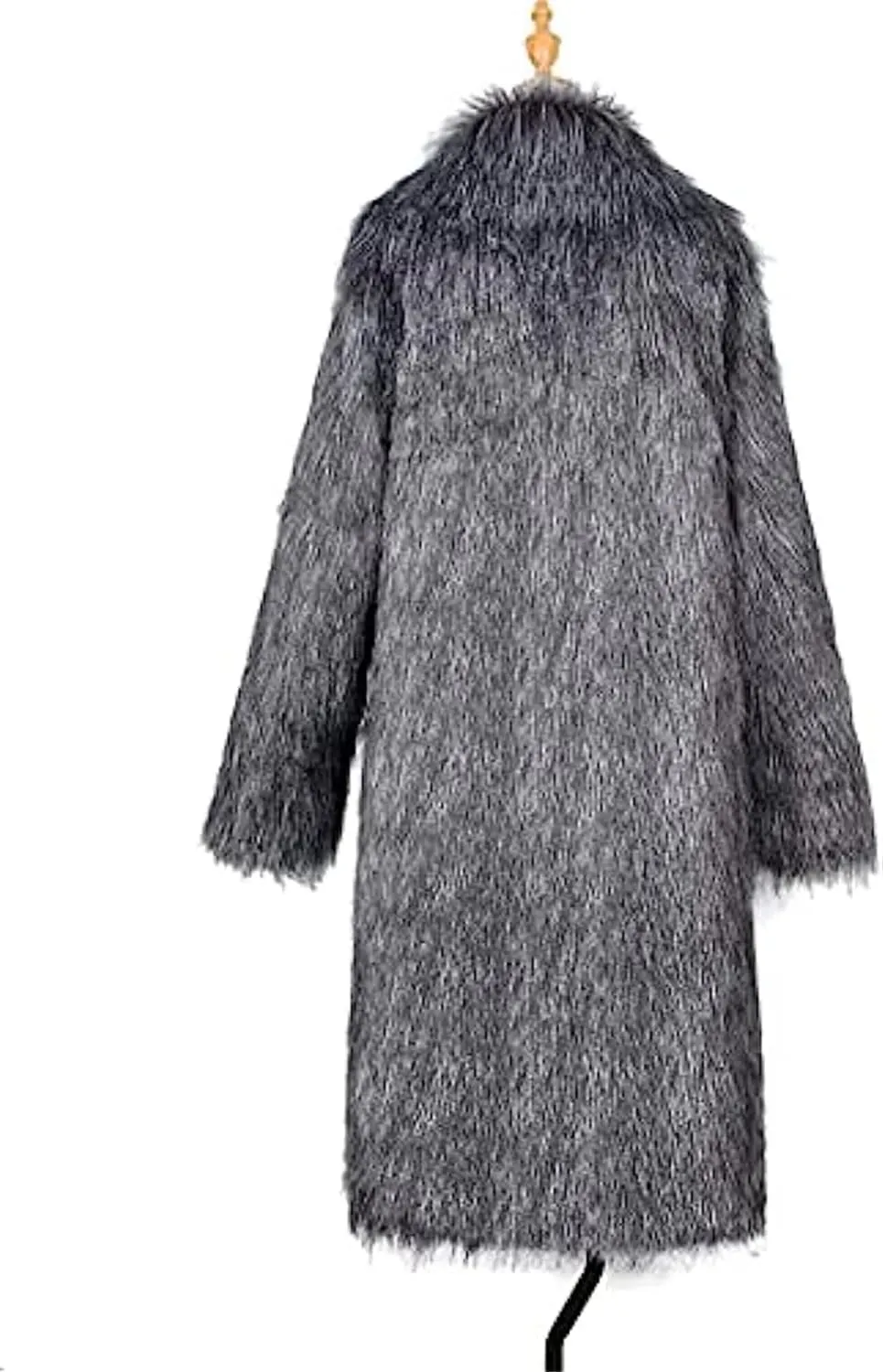 UMREN Mens Faux Fur Coat Long Black Jacket Warm Furry Overcoat Outwear