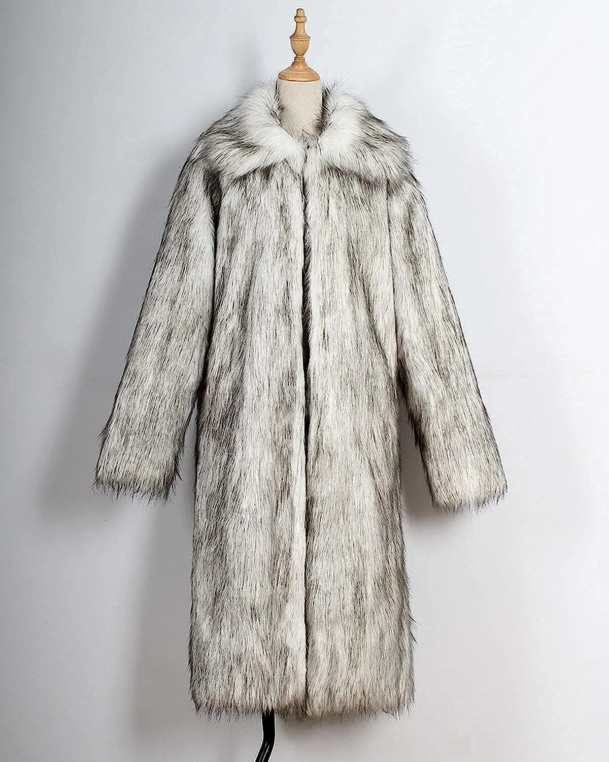UMREN Mens Faux Fur Coat Long Black Jacket Warm Furry Overcoat Outwear