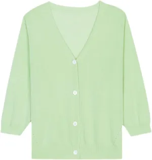 V-Neck Seven-Part Sleeve Cardigan Linen Knit Single-Breasted Solid Color Sweater