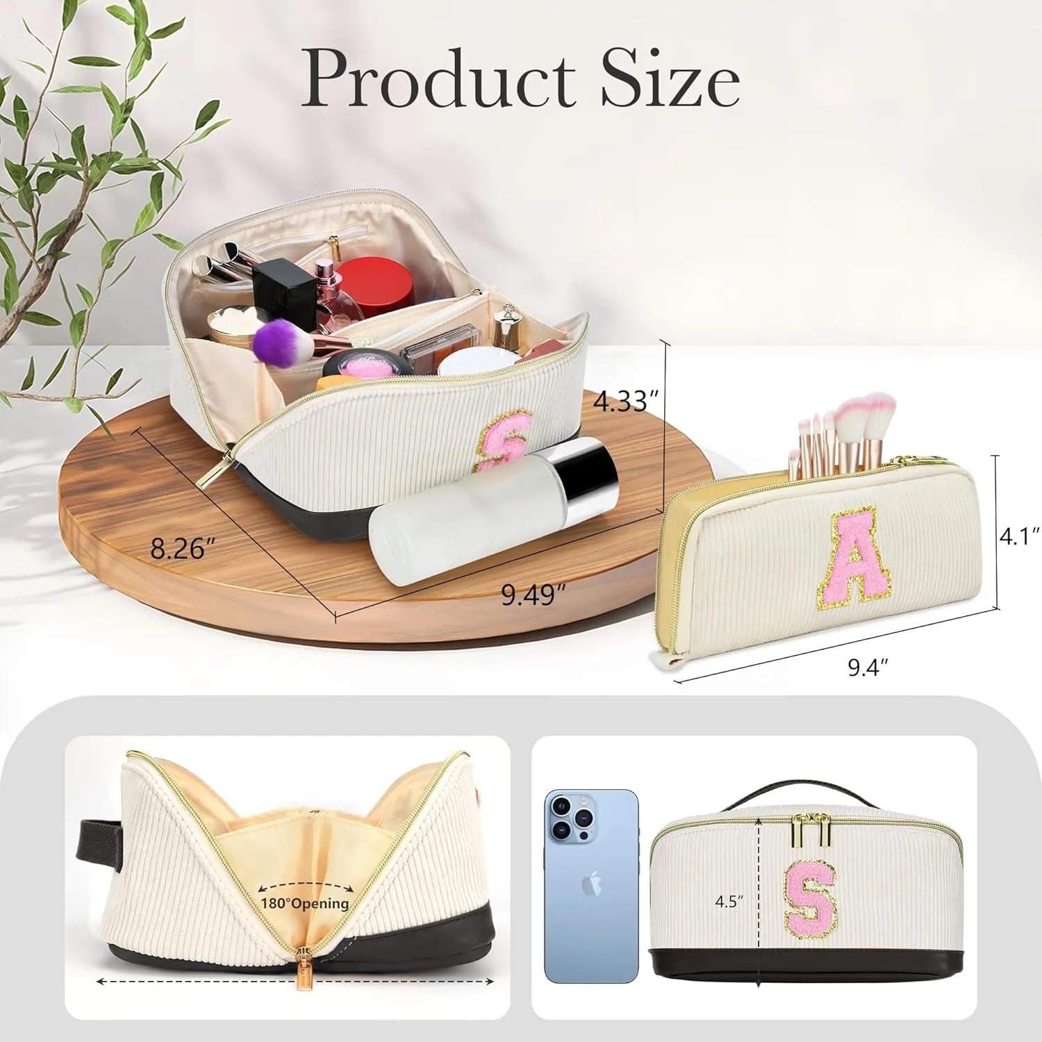 Valentine's Day Gifts for Women Girls,2Pack Large Personalized Initial Preppy Makeup Bag,Leather Waterproof Cosmetic Bag, Monogram Travel Make up bag Perfect forTeen Girls Mother's Day Birthday Gifts
