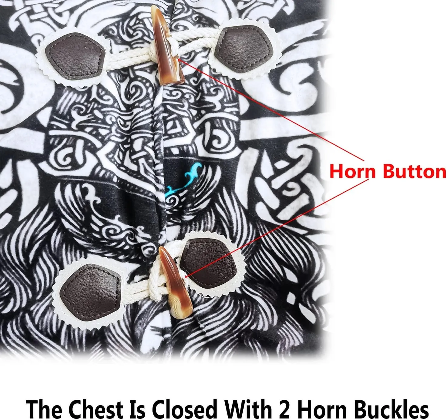 Viking Hooded Cloak for Men, Nordic Faux Cashmere Coat Winter Warm 3D Print Cosplay Jacket Bathrobe