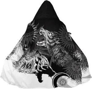 Viking Hooded Cloak for Men, Nordic Faux Cashmere Coat Winter Warm 3D Print Cosplay Jacket Bathrobe