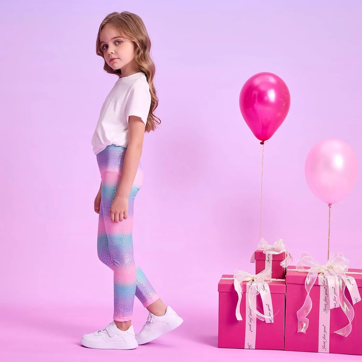 VIKITA Girls Soft Stretchy Leggings Sparkly Active Workout Pants for Toddler Kids Colorful Pattern Ages 2-12