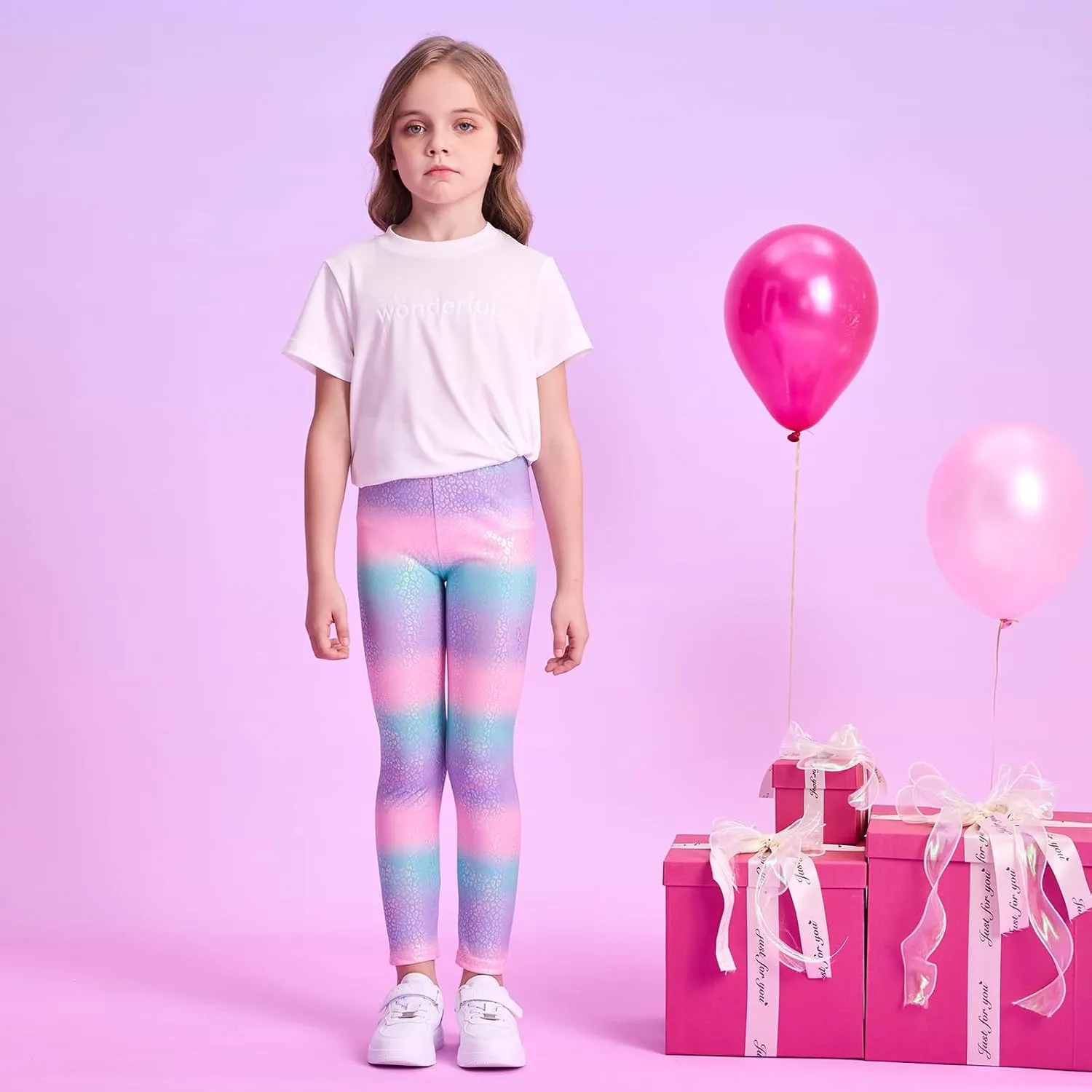 VIKITA Girls Soft Stretchy Leggings Sparkly Active Workout Pants for Toddler Kids Colorful Pattern Ages 2-12
