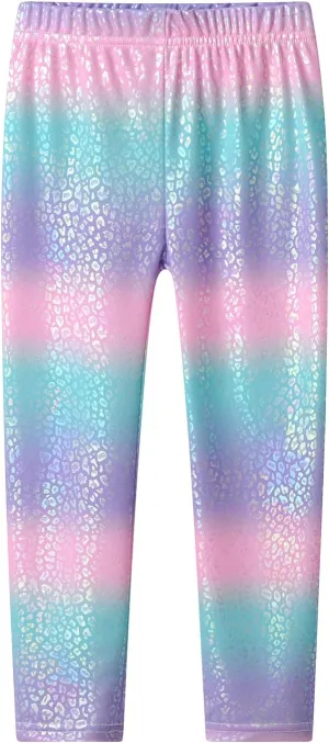 VIKITA Girls Soft Stretchy Leggings Sparkly Active Workout Pants for Toddler Kids Colorful Pattern Ages 2-12