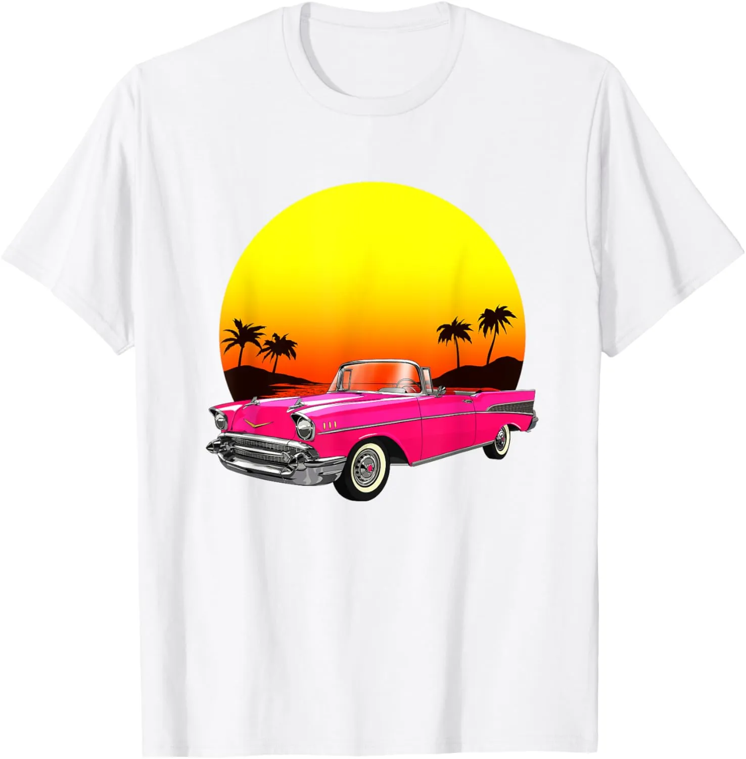 Vintage Classic Novelty Racing Sports Pink Car Sunset T-Shirt