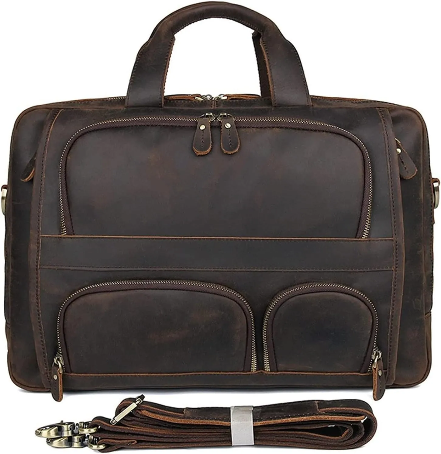 Vintage Leather Multi Pocket 17" Laptop Handbag Expandable Travel Briefcase Shoulder Messenger Bag