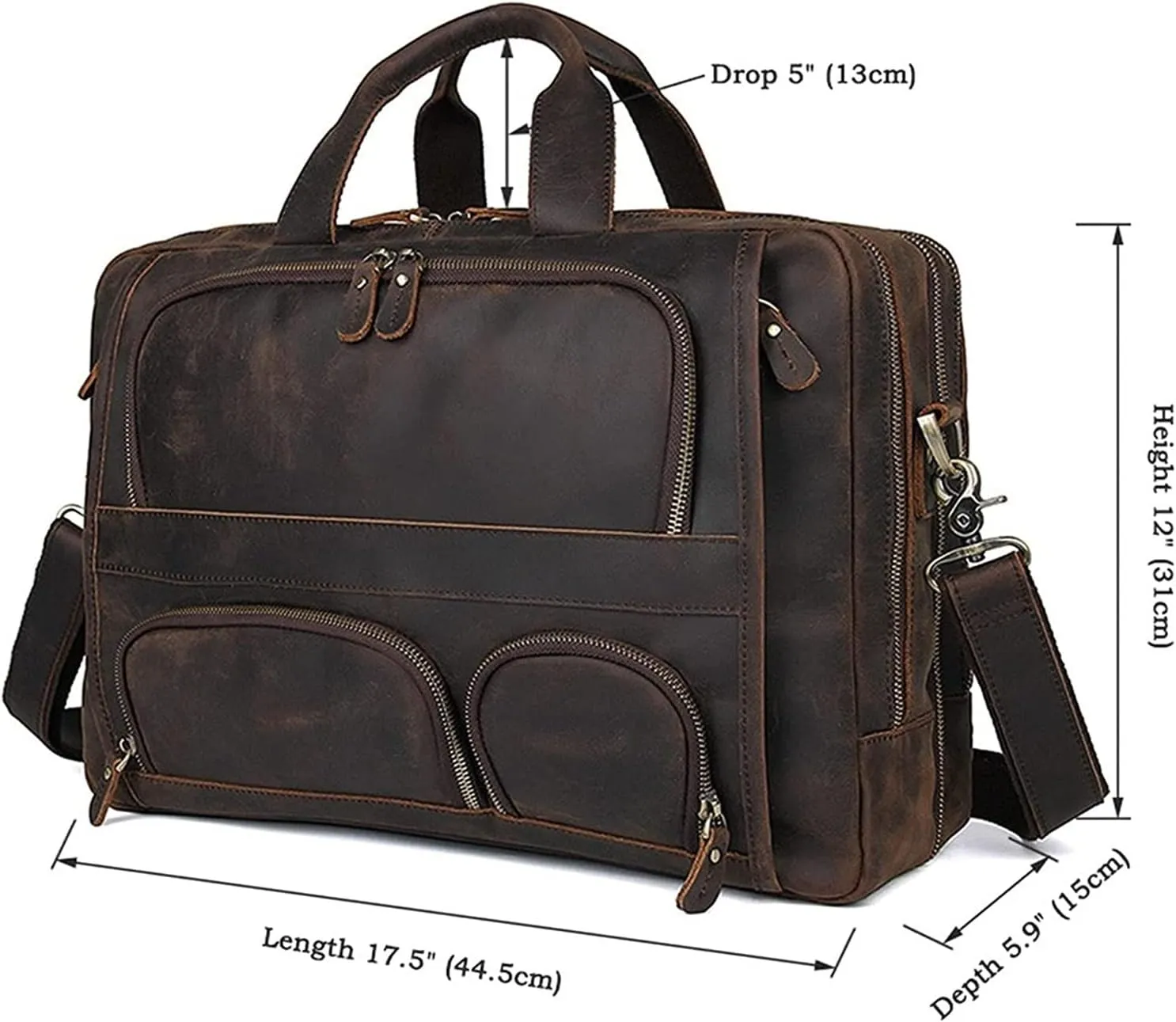Vintage Leather Multi Pocket 17" Laptop Handbag Expandable Travel Briefcase Shoulder Messenger Bag