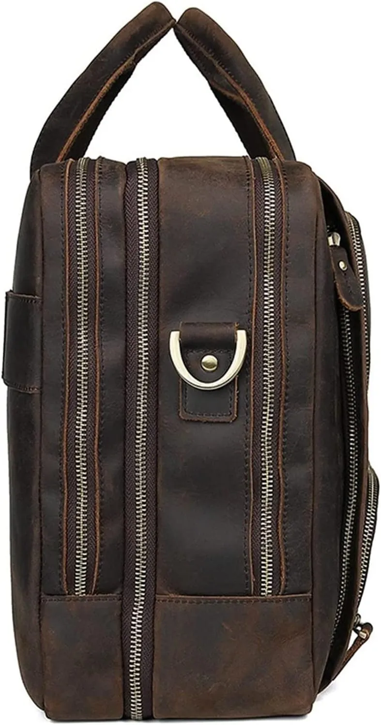 Vintage Leather Multi Pocket 17" Laptop Handbag Expandable Travel Briefcase Shoulder Messenger Bag