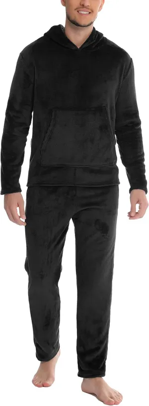 Vlazom Mens Pyjamas Set, Warm & Soft Fleece Pj's Sets for Men with Fluffy Hoodie Loungewear with Pockets