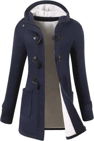 VOGRYE Womens Winter Fashion Outdoor Warm Wool Blended Classic Pea Coat Jacket (FBA) (S, Navy-Thicker)