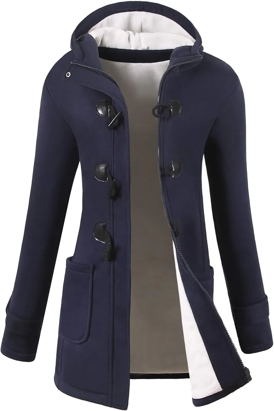 VOGRYE Womens Winter Fashion Outdoor Warm Wool Blended Classic Pea Coat Jacket (FBA) (S, Navy-Thicker)