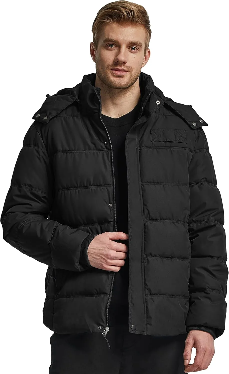 Wantdo Men's Hooded Winter Coat Warm Puffer Jacket Thicken Cotton Coat with Removable Hood