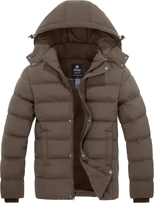 Wantdo Men's Hooded Winter Coat Warm Puffer Jacket Thicken Cotton Coat with Removable Hood