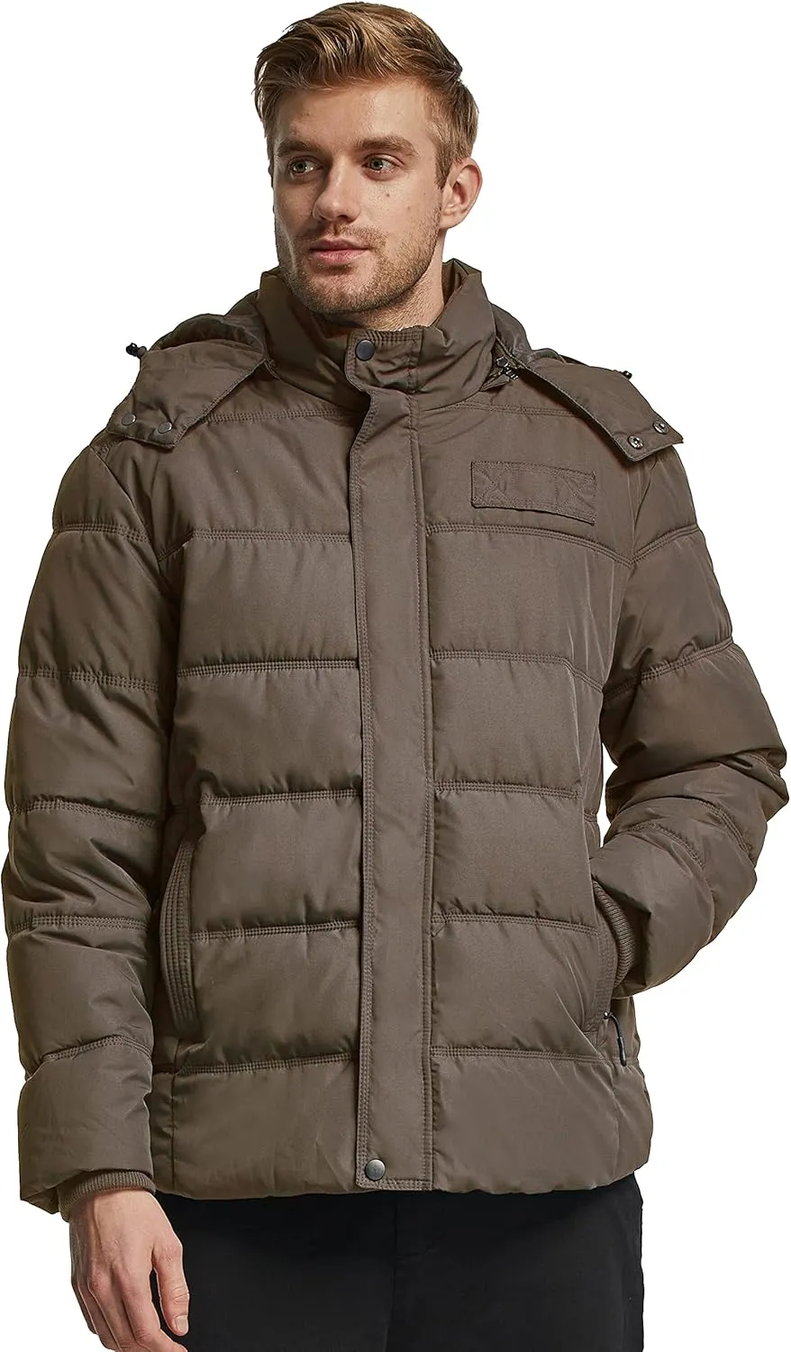 Wantdo Men's Hooded Winter Coat Warm Puffer Jacket Thicken Cotton Coat with Removable Hood