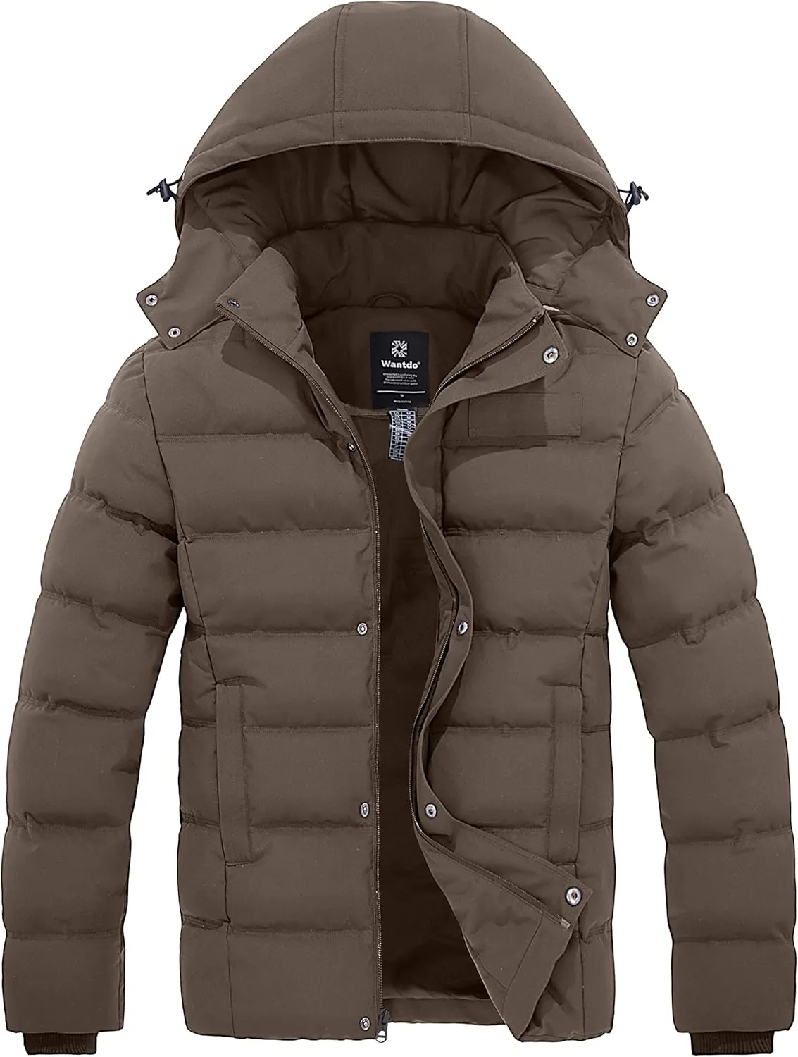 Wantdo Men's Hooded Winter Coat Warm Puffer Jacket Thicken Cotton Coat with Removable Hood