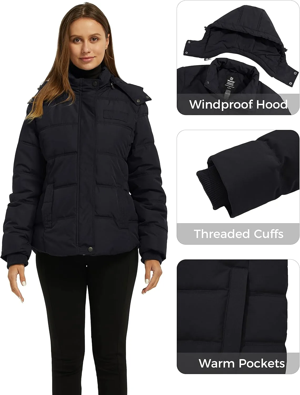 Wantdo Women's Hooded Warm Winter Coat Quilted Thicken Puffer Jacket with Removable Hood