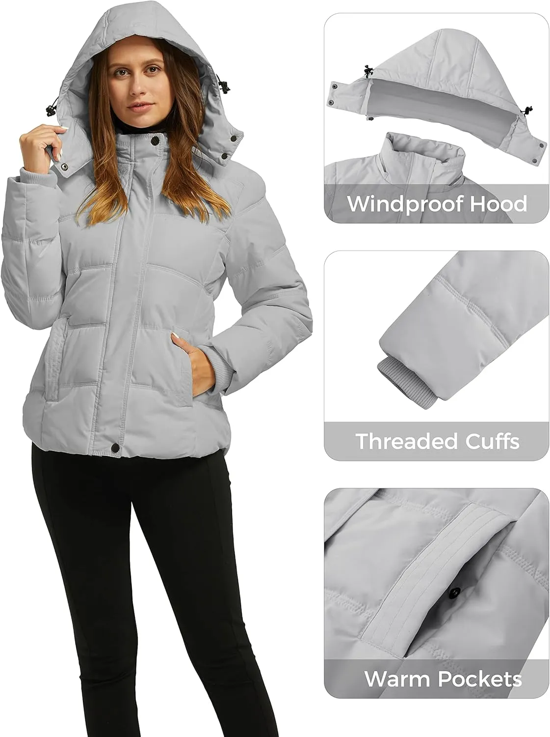 Wantdo Women's Hooded Warm Winter Coat Quilted Thicken Puffer Jacket with Removable Hood