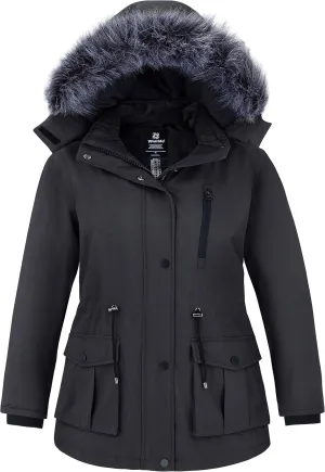 wantdo Women's Plus Size Winter Coat Waterproof Puffer Jacket Warm Thicken Parka with Removable Hood