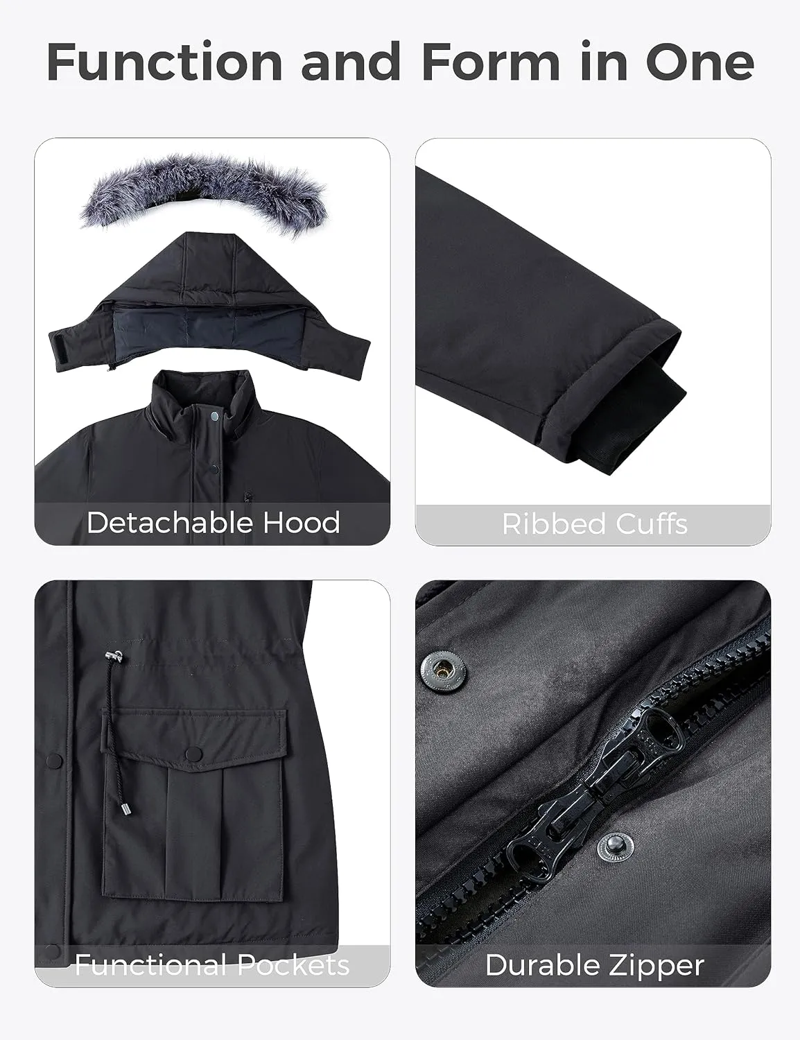 wantdo Women's Plus Size Winter Coat Waterproof Puffer Jacket Warm Thicken Parka with Removable Hood